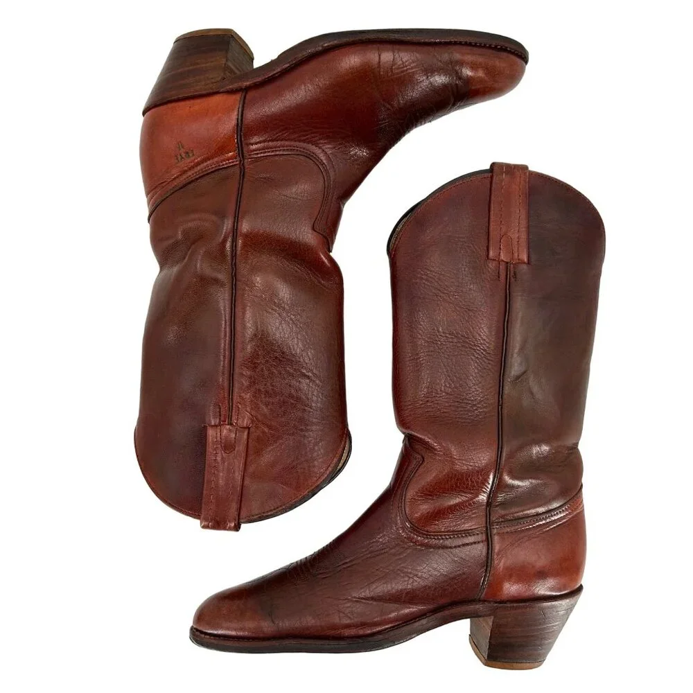 Vintage Frye Cowboy Boots Mens size 9D Distressed Brown Leather USA Western Boot - Picture 9 of 15